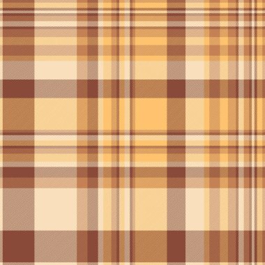 Turuncu ve açık renkli tartan arkaplanı olan tekstil desenli ekosenin kusursuz vektör dokusu.