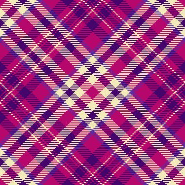 Vektör arkaplan desenli tekstil kumaşı. Mor ve pembe renklerde pürüzsüz tartan desen kontrolü..
