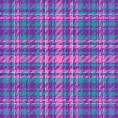 Arka plan vektör kontrolünün desenli tekstil ekoseli çivit kumaş ve mor renkli kumaş deseni.