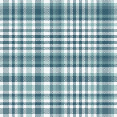 Kumaş tekstil kontrolünün vektör dokusu, tartan arkaplan ekoseli, siyan ve beyaz renklerde.