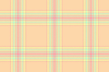 Turuncu ve kırmızı renklerde tartan kumaş dikişsiz arkaplanı olan tekstil ekosesinin desen dokusu vektörü.