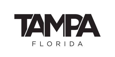 Tampa, Florida, ABD tipografi sloganı. Baskı ve web ürünleri için grafik şehir harfleriyle Amerika logosu.