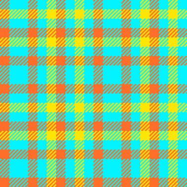 Parlak ve turuncu renklerde ekose desenli tartan desenli tekstil dikişsiz arkaplan vektör dokusunu kontrol et.