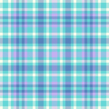 Gök mavisi ve fildişi renklerinde desenli ekoseli tekstil arkaplanı olan kusursuz dokunun vektör tartan kontrolü.