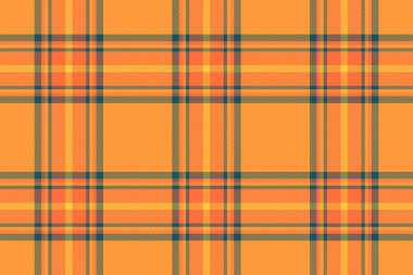 Ekose tartan dokusunun kumaş desenli vektörü. Kusursuz bir geçmiş kontrolü tekstil, turuncu ve cyan renkleriyle..