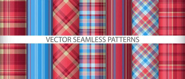 Establecer Textura Tela Sin Costura Revisa Textil Tartán Patrón Cuadros — Vector de stock