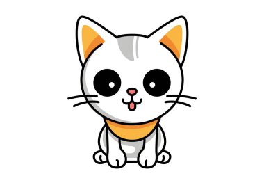 Şirin kedi klibi, vektör çizimi. Çizgi film kedisi ikonu ve logosu. Eğlenceli kedi etiketi, tasarım ögesi, moda yazdırma etiketi.