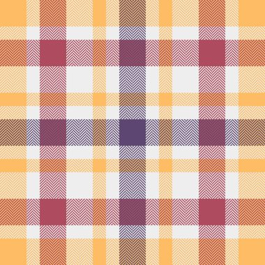 Beyaz ve turuncu renklerde vektör kumaş tartan kontrollü dikişsiz arkaplan ekoseli doku deseni.