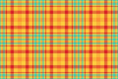 Kehribar ve mandalina renklerinde kusursuz kumaş kontrolüyle ekose tekstil arka planının desen tartan vektörü.