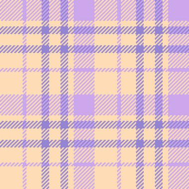 Şeftali kabarıklığı ve açık renkli vektör kumaş tekstili ile tartan desen dokusunun kusursuz arkaplan kontrolü.