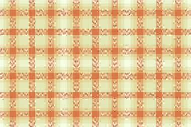 Ekose dokunun tekstil kumaş arka planında ışık ve turuncu renklerde dikişsiz ekoseli vektör deseni var.