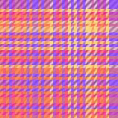 Tartan kumaşın ekose arkaplan dokusu turuncu ve menekşe renklerinde düzensiz bir şablon kontrol vektörü ile.