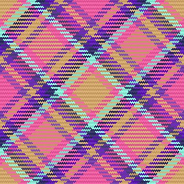 Doku kumaşının ekoseli arkaplan deseni. Pembe ve turuncu renklerde tartanı kusursuz bir şekilde kontrol et..