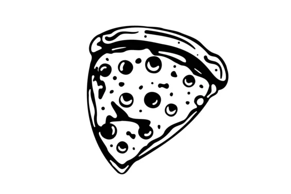 Fetta Pizza Triangolo Con Formaggio Fuso Salame Piccante Adesivo Cartone — Vettoriale Stock