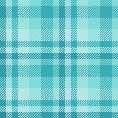 Cyan ve deniz mavisi renklerinde desensiz tartan ekoseli vektör kontrol deseninin tekstil arka plan dokusu.