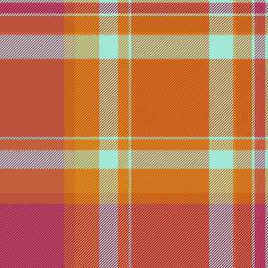 Dikensiz kumaş desenli vektör deseni turuncu ve kırmızı renklerde ekose tekstil arkaplanı.