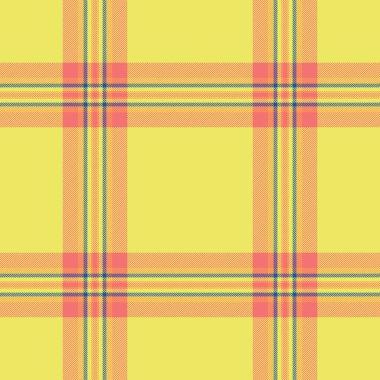 Sarı ve kırmızı renklerde tekstil ekoseli ekose kumaş ile vektör kumaş deseninin dokusu pürüzsüz.