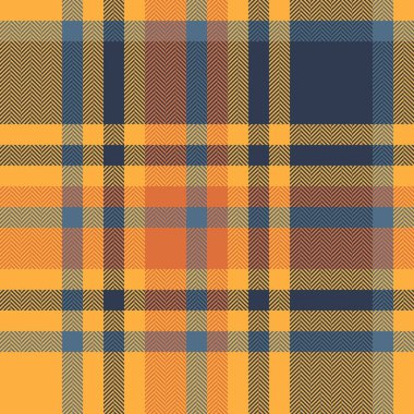 Kehribar ve mavi renklerde pürüzsüz bir tartan tekstil denetimi ile kumaş arkaplan dokusunun desenli vektör ekoseli.