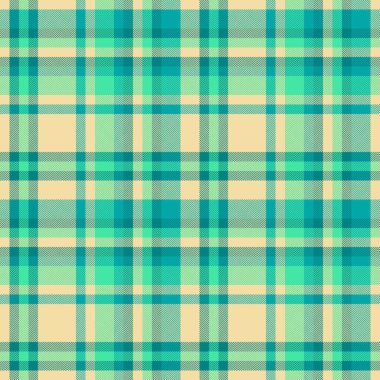Kehribar ve gök mavisi renklerinde kumaş dokusu ekoseli tartan vektör desenli arka plan tekstil dikişsiz.