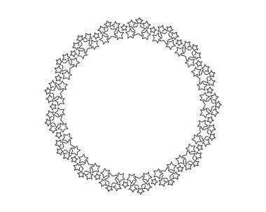 Dekorasyon çerçevesini vektör olarak başlat. Yıldızlar sınır çevresinde soyuttur. Çember yıldız ödülü.