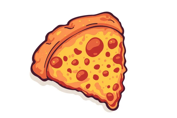 Rebanada Pizza Triangular Con Queso Derretido Pepperoni Pegatina Dibujos Animados — Vector de stock