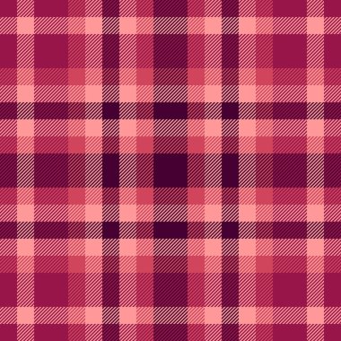 Ekose kumaş desenli, kırmızı ve pembe renklerde tartan kontrolünün vektör arka plan tekstili.