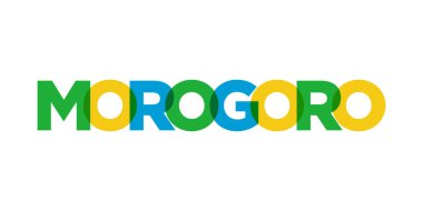 Tanzanya ambleminde baskı ve ağ için Morogoro. Tasarım, modern yazı tipinde cesur tipografiye sahip geometrik stil, vektör illüstrasyonuna sahiptir. Beyaz arkaplanda izole edilmiş grafiksel slogan harfleri.