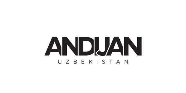 Andijan Uzbekistan Emblema Stampa Web Design Presenta Uno Stile Geometrico — Vettoriale Stock