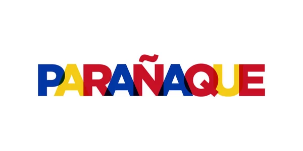 菲律宾的Paranaque是印刷和网络的标志 设计以几何风格为特色 用现代字体的粗体字体表示矢量图解 白色背景上孤立的图形化标语字母 — 图库矢量图片
