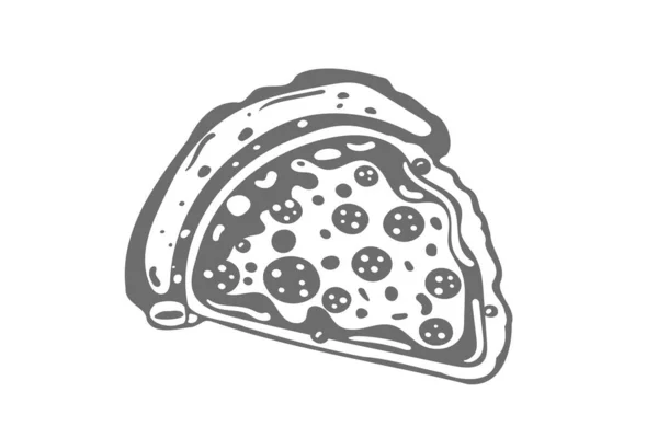Rebanada Pizza Triangular Con Queso Derretido Pepperoni Pegatina Dibujos Animados — Vector de stock