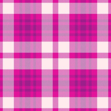 Pembe ve beyaz renklerde desensiz tartan ekoseli vektör kumaş deseninin tekstil denetimi.
