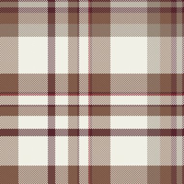 Kalıpların arka plan dokusu ekoseli. Beyaz ve turuncu renklerde vektör kumaşlı, dikişsiz bir tartan ile tekstil kontrol et..