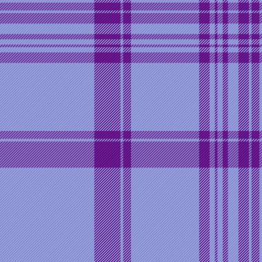Doku tartan deseninin ekose vektör arkaplanı mavi ve mor renklerde tekstil kumaş dikişsiz denetimi.