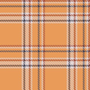 Turuncu ve beyaz renklerde tartan desenli dikişsiz vektörle tekstil dokusu kontrolünün ekose kumaş arka planı.