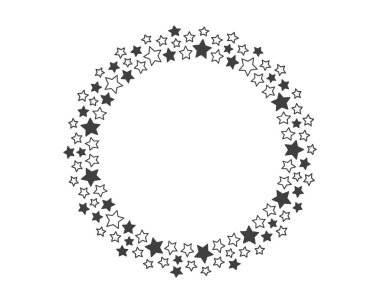 Dekorasyon çerçevesini vektör olarak başlat. Yıldızlar sınır çevresinde soyuttur. Çember yıldız ödülü.