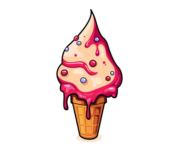 아이스크림 얼음을 녹이고 있습니다 아이콘 스티커 티셔츠 디자인에 스타일의 캐릭터 — 스톡 벡터