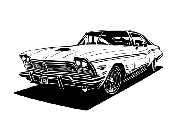Classico Stile Americano Timbro Auto Illustrazione Vettoriale Veicolo Epoca Design — Vettoriale Stock