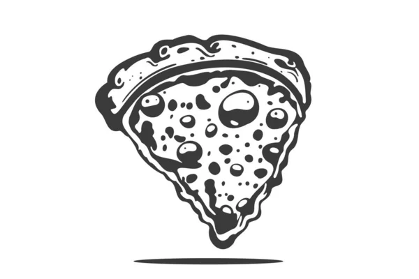 Fetta Pizza Triangolo Con Formaggio Fuso Salame Piccante Adesivo Cartone — Vettoriale Stock