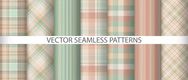Állítsa Textúra Tartán Ellenőrzés Zökkenőmentes Mintás Textil Kockás Háttér Vektor — Stock Vector