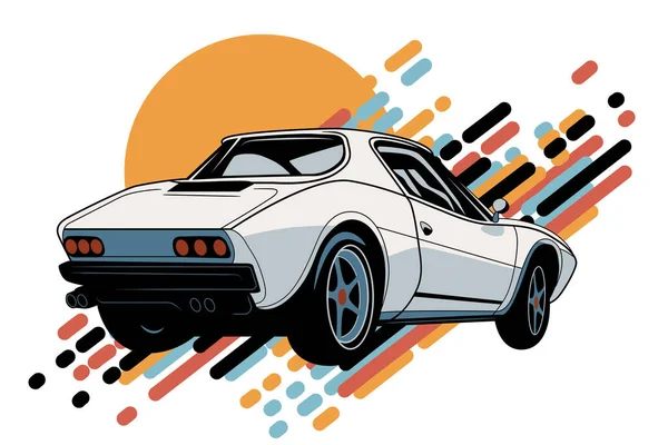 Tişört Tasarımı Baskısı Logosu Için Klasik Spor Araba Vektör Çizimi — Stok Vektör