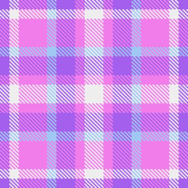 Mor ve beyaz renklerde tekstil dikişsiz doku kontrolü ile desenli tartan arkaplanının kumaş vektör ekoseli.