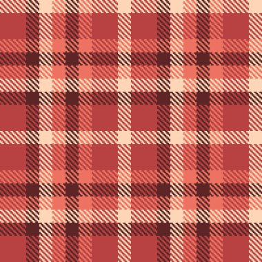 Kırmızı ve şeftali kabartma renklerinde desenli ekose kumaş desenli tartan arkaplanı kumaş denetimi.