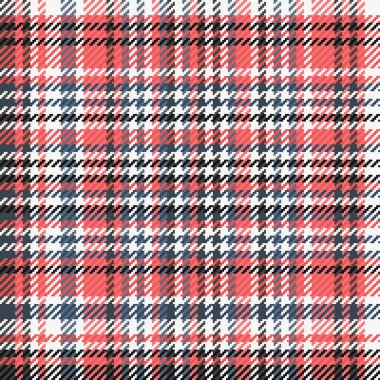 Kırmızı ve beyaz renkli ekose tekstil vektör kumaşı ile kontrol dokusu arkaplanının kusursuz desen tartanı.
