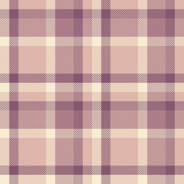 Açık ve pembe renklerde tartan kumaş vektörünü kontrol ederek desensiz ekose desenli arka plan.