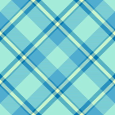 Cyan ve deniz mavisi renklerinde tartan tekstil denetimi desenli vektör ekoseli arkaplanının kusursuz dokusu.