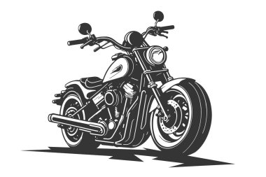 Klasik motosiklet vektör çizimi. Logo için motosiklet, motosiklet kulübü amblemi, çıkartma, tişört tasarımı. Siyah beyaz siluet.