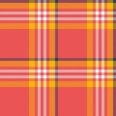Kumaş vektör dokusunu kırmızı ve parlak renklerle kontrol eden ekose desenli kusursuz arka plan tartanı.