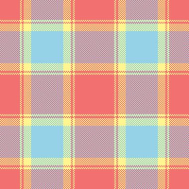 Ekoseli tekstil dikişsiz kumaşın desen vektörünü kırmızı ve cyan renklerinde tartan kumaşı ile kontrol et.