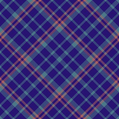 Seamless vector textile of check plaid pattern with a tartan background fabric texture in indigo and cyan colors. clipart