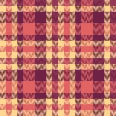 Kumaş desenli kumaşın vektör dokusu ekoseli kontrol arkaplanı kırmızı ve kehribar renklerinde pürüzsüz.